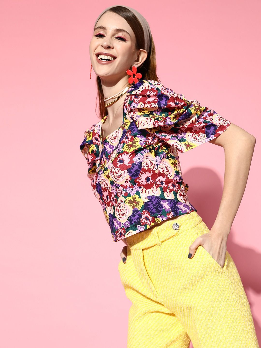 Berrylush Multi-coloured Floral Vacay Attire