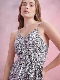 DressBerry Leopard Print Shoulder Straps Maxi Fit & Flare Wrap Dress with Belt