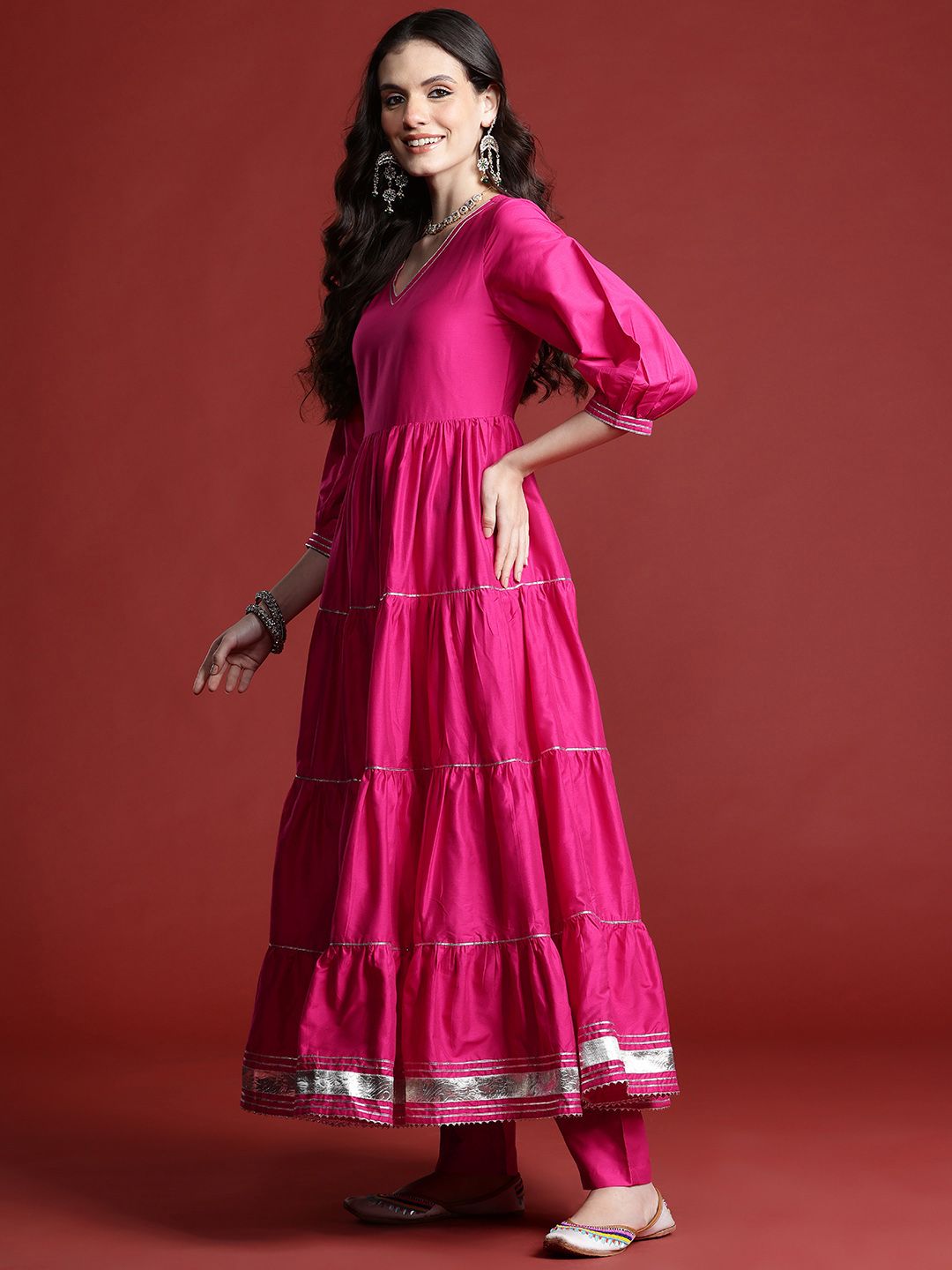 Anouk Women Tiered Gotta Patti Kurta with Salwar & With Dupatta