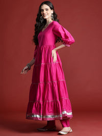 Anouk Women Tiered Gotta Patti Kurta with Salwar & With Dupatta