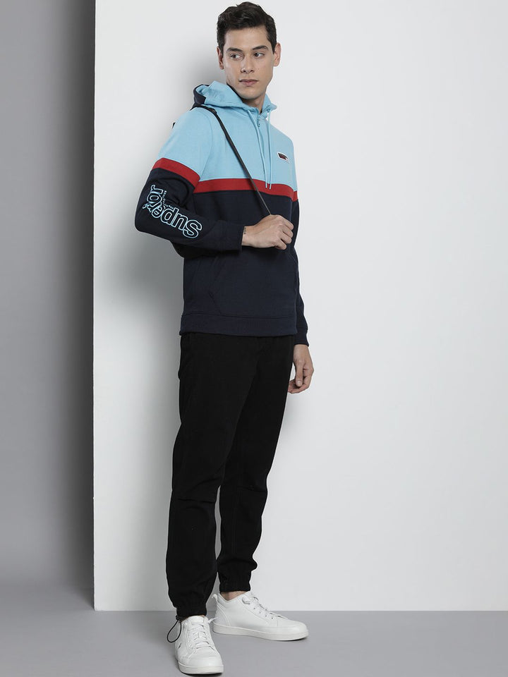 The Indian Garage Co Men Navy Blue Colourblocked Hooded Sweatshirt