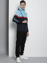 The Indian Garage Co Men Navy Blue Colourblocked Hooded Sweatshirt