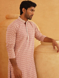 SOJANYA Geometric Embroidered Mandarin Collar Thread Work Pure Cotton Kurta With Churidar