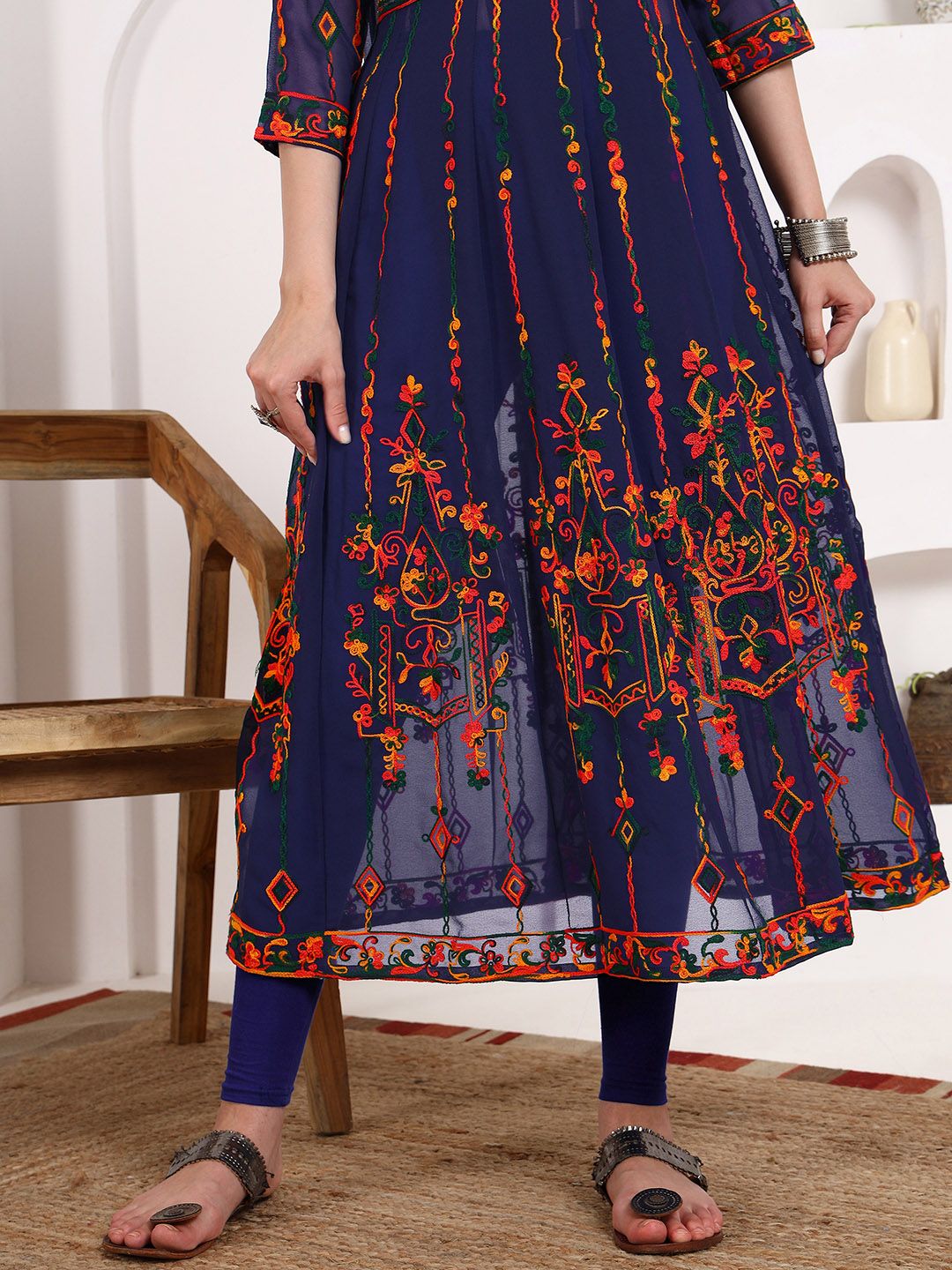 KALINI Georgette Chikankari Embroidery Anarkali Kurta With Dupatta