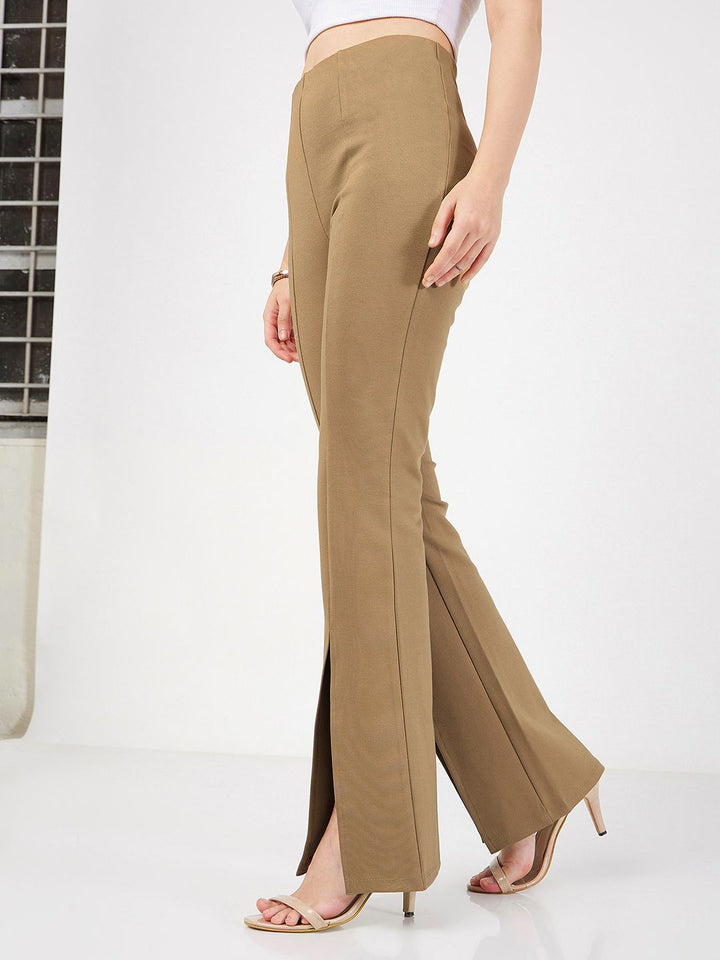 SASSAFRAS Women Beige Slim Fit Bootcut Trousers