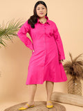 Curvy Street Plus Size Shirt Collar Cotton Cotton Shirt Gaya Midi Dress