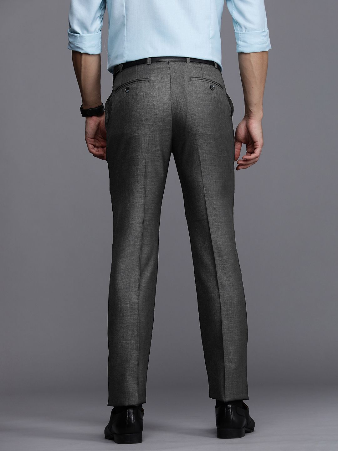 Raymond Men Charcoal Grey Textured Slim Fit Formal Trousers