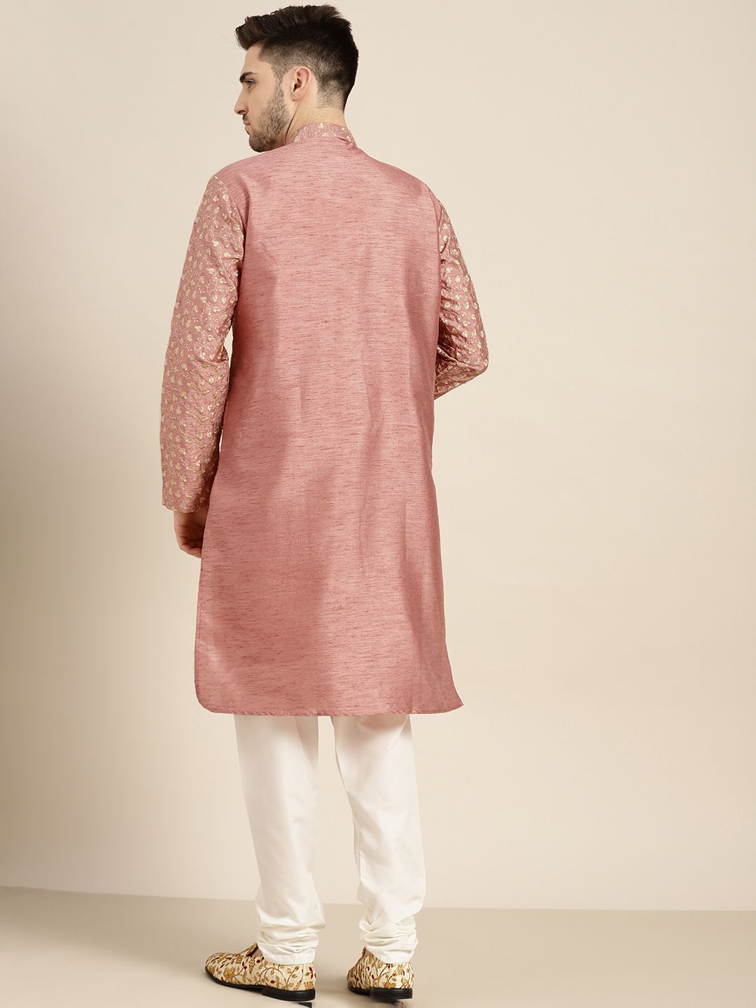 SOJANYA Lelaki Coral & Gold-Toned Floral Kurta