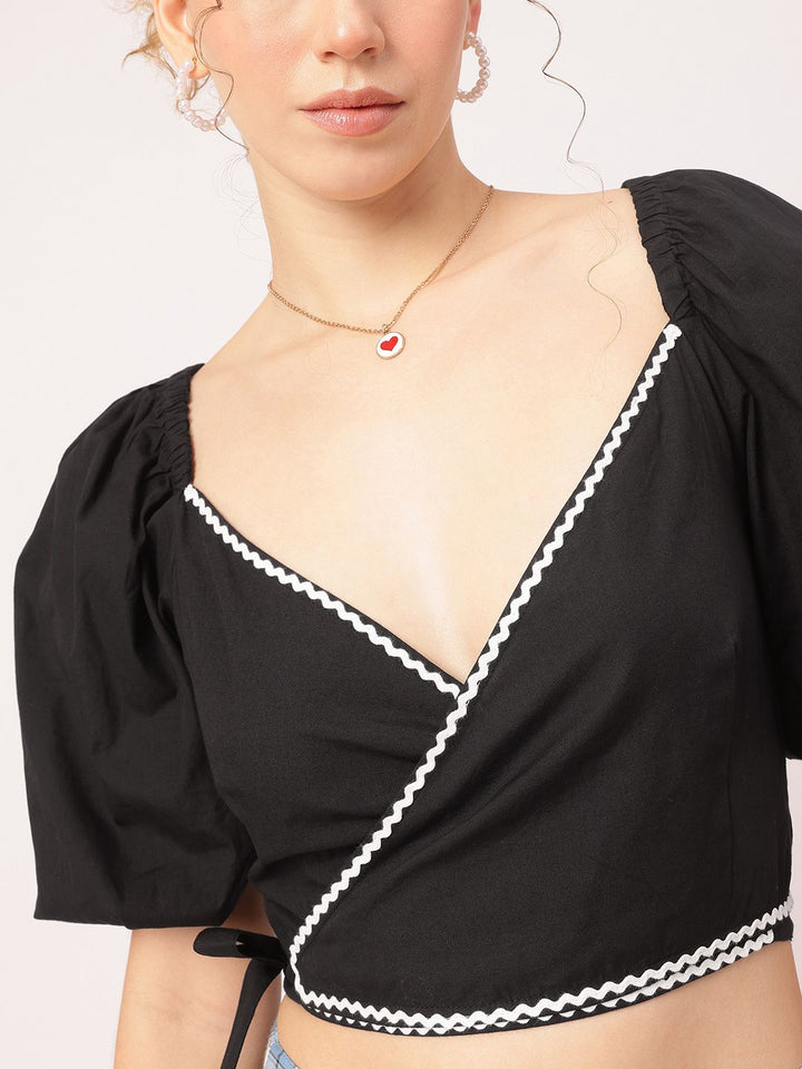 DressBerry Classic Feminine Plunge Neck Wrap Top