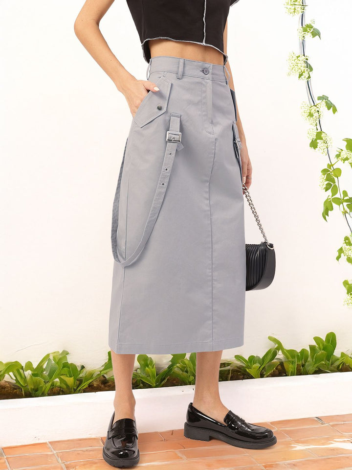 DressBerry Urban Elegance Belt Detail Straight Midi Skirt