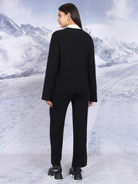 Tokyo Talkies Black Relaxed Fit Cardigan & Flared Pants Co-Ords