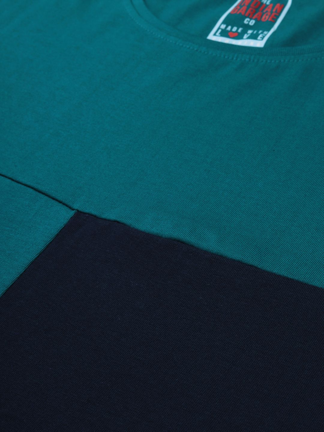 The Indian Garage Co Men Teal Blue  Navy Blue Colourblocked Round Neck T-shirt