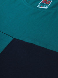 The Indian Garage Co Men Teal Blue  Navy Blue Colourblocked Round Neck T-shirt