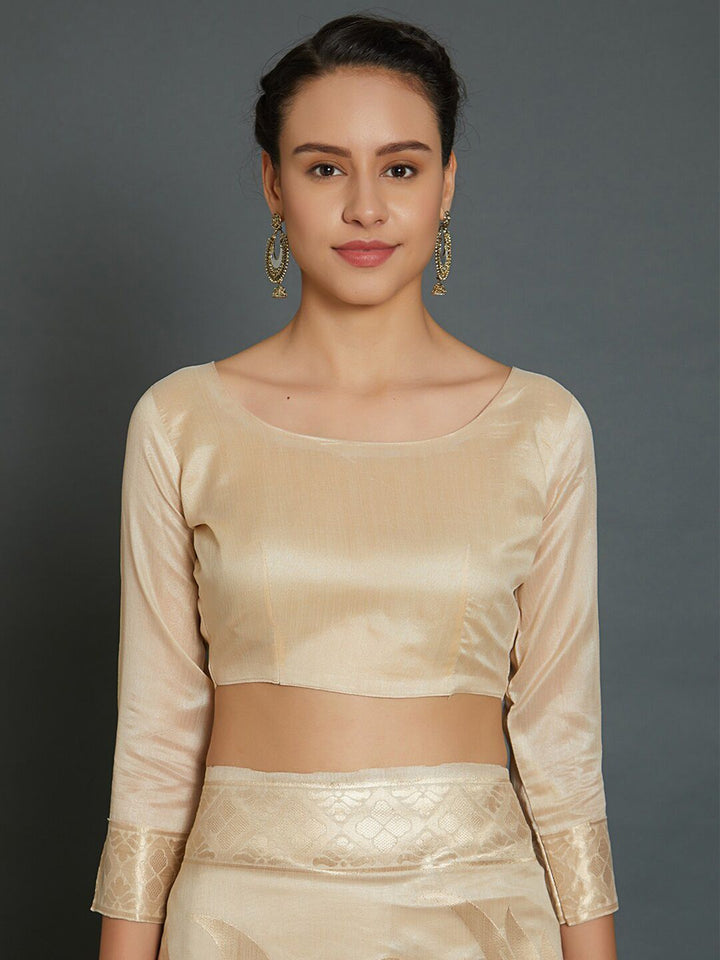 Saree mall Cream & Gold Toned Floral Silk Blend Banarasi Sarees