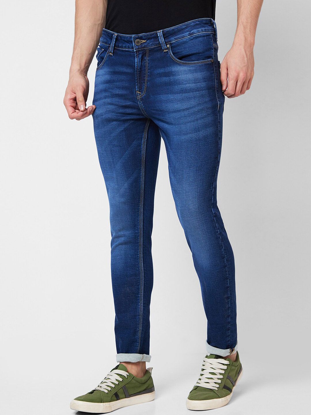 SPYKAR Men Slim Fit Low-Rise Heavy Fade Clean Look Whiskers Cotton Jeans