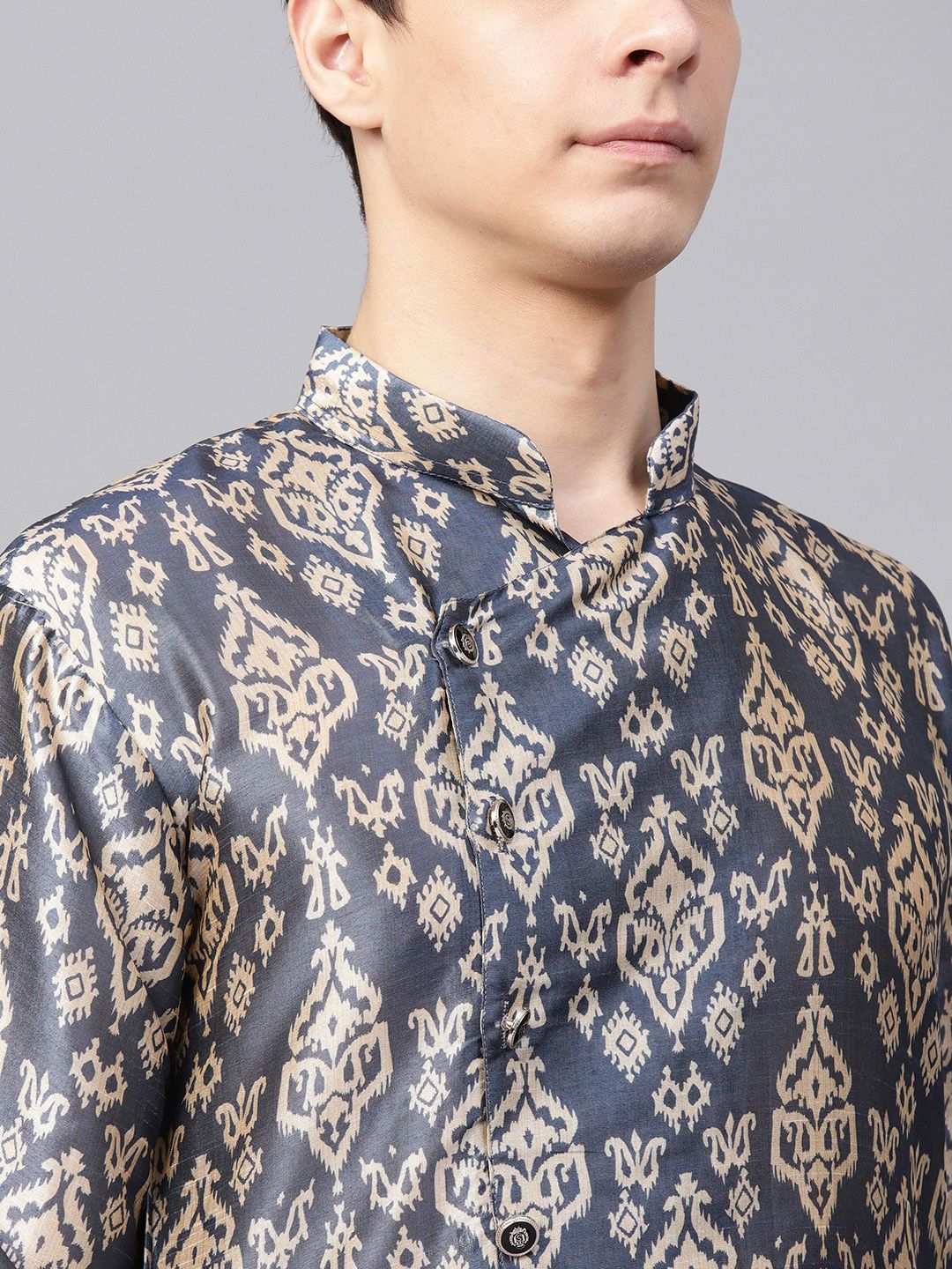 SOJANYA Men Blue & Beige Printed Straight Kurta