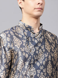 SOJANYA Men Blue & Beige Printed Straight Kurta