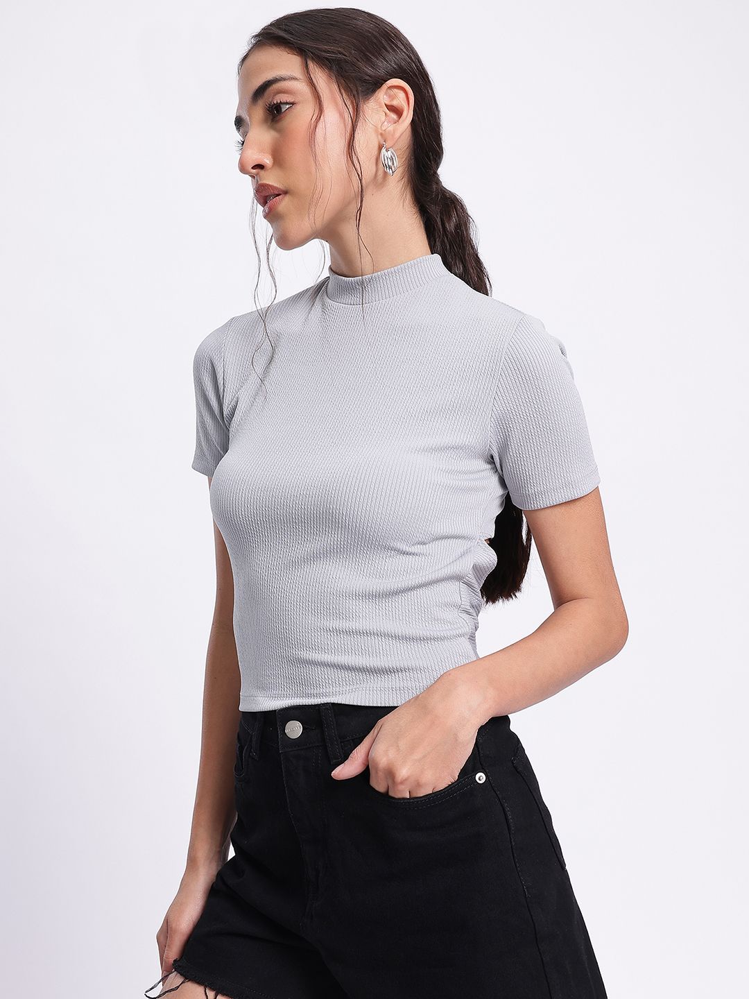 DressBerry Cottagecore Chic Styled Back Texture Ribbed Crop Top