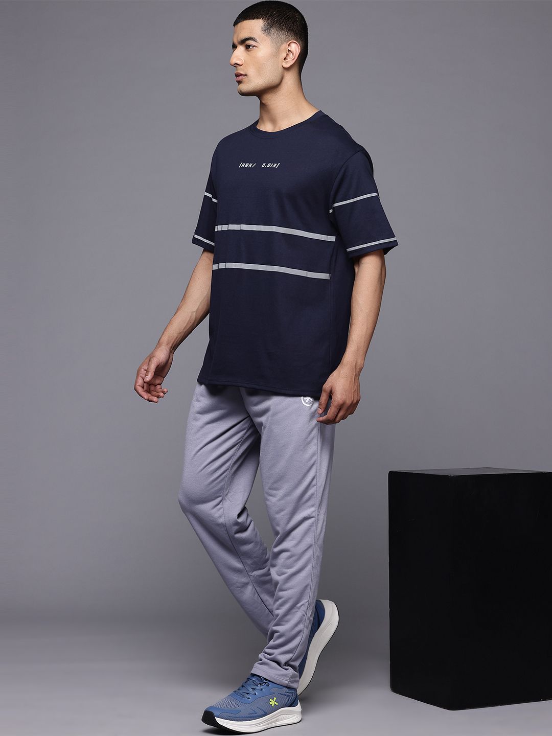 HRX by Hrithik Roshan Men Reflective Striped Relaxed Fit T-shirt