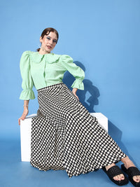 Athena Women Green Seersucker Shirt Style Top