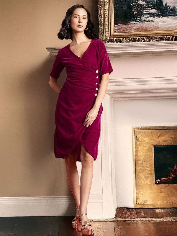 all about you Velvet Wrap-Style Sheath Dress