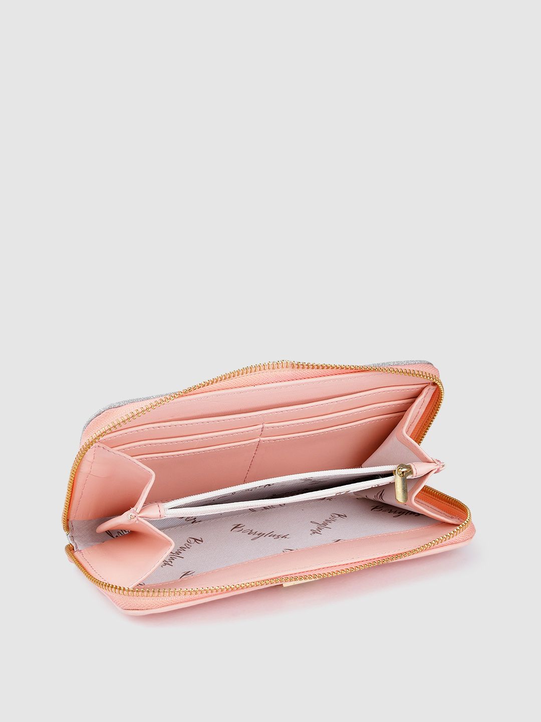 Berrylush Women Pink & Silver-Toned Colourblocked Zip Around Wallet