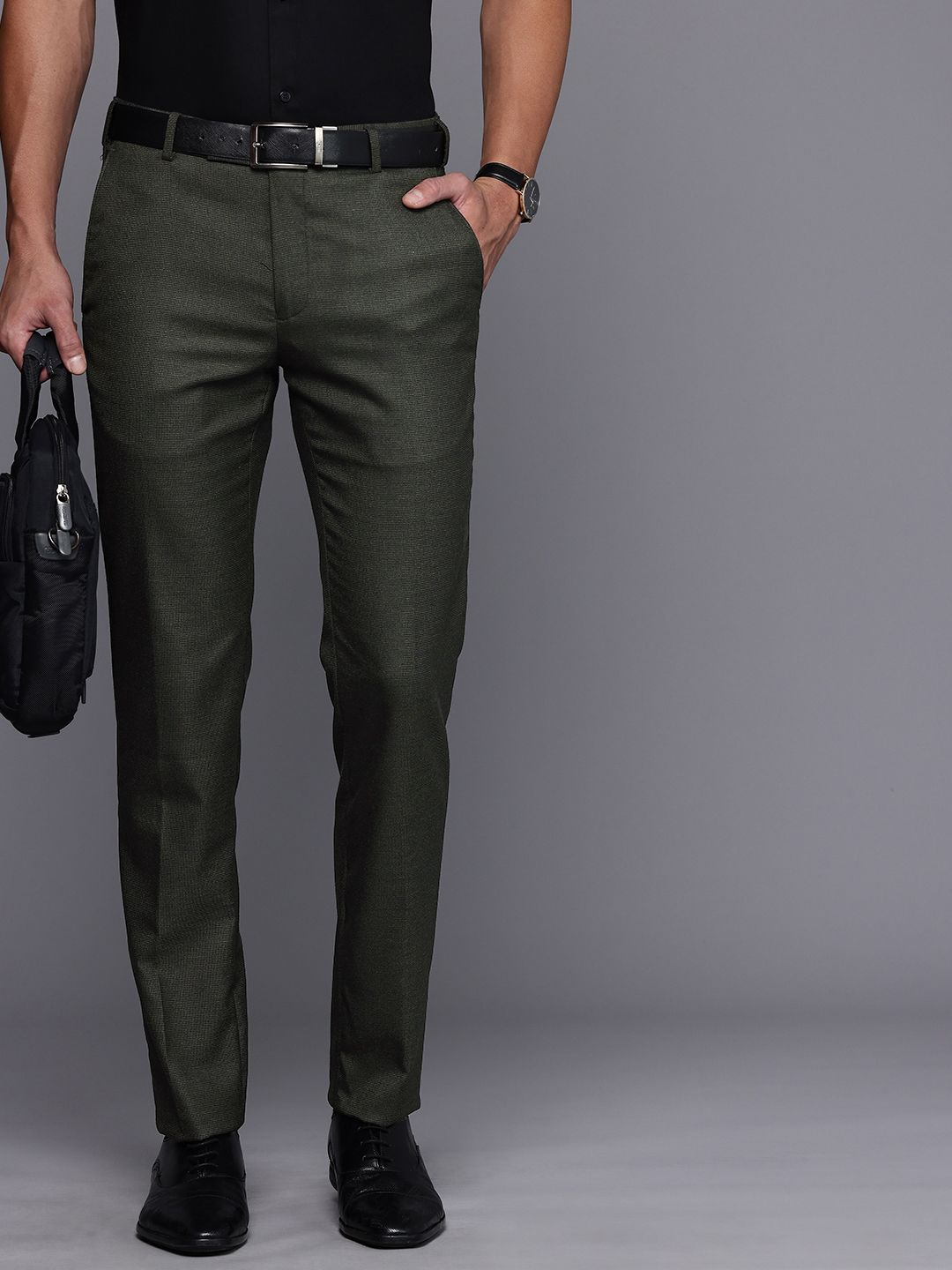 Raymond Men Textured Slim Fit Formal Trousers