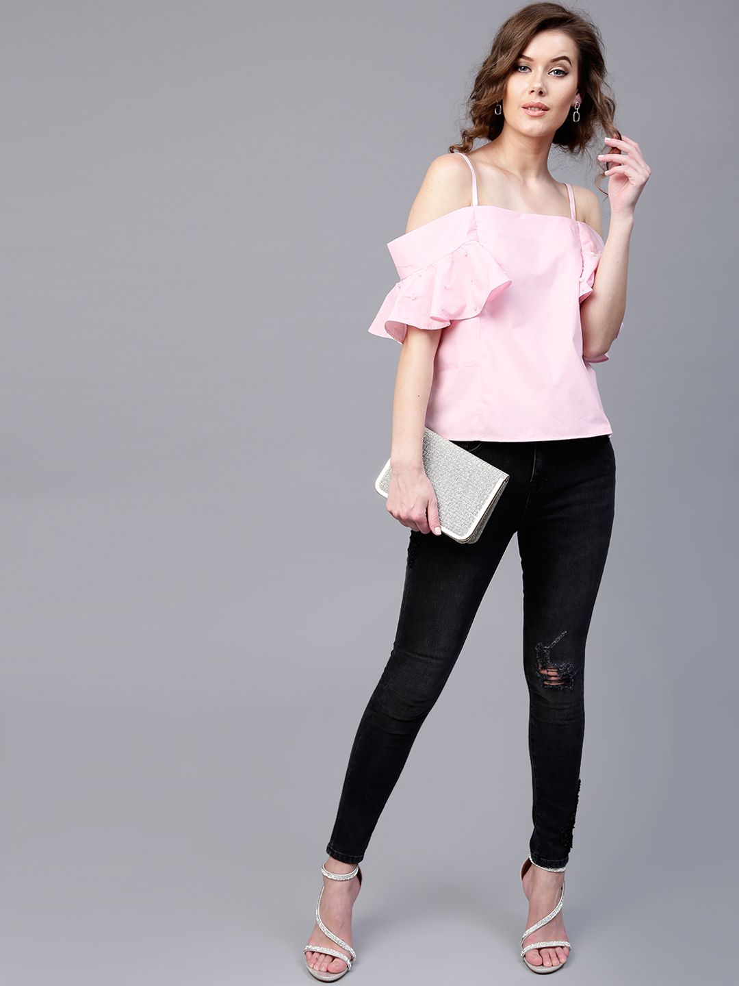 SASSAFRAS Women Pink Embellished A-Line Top