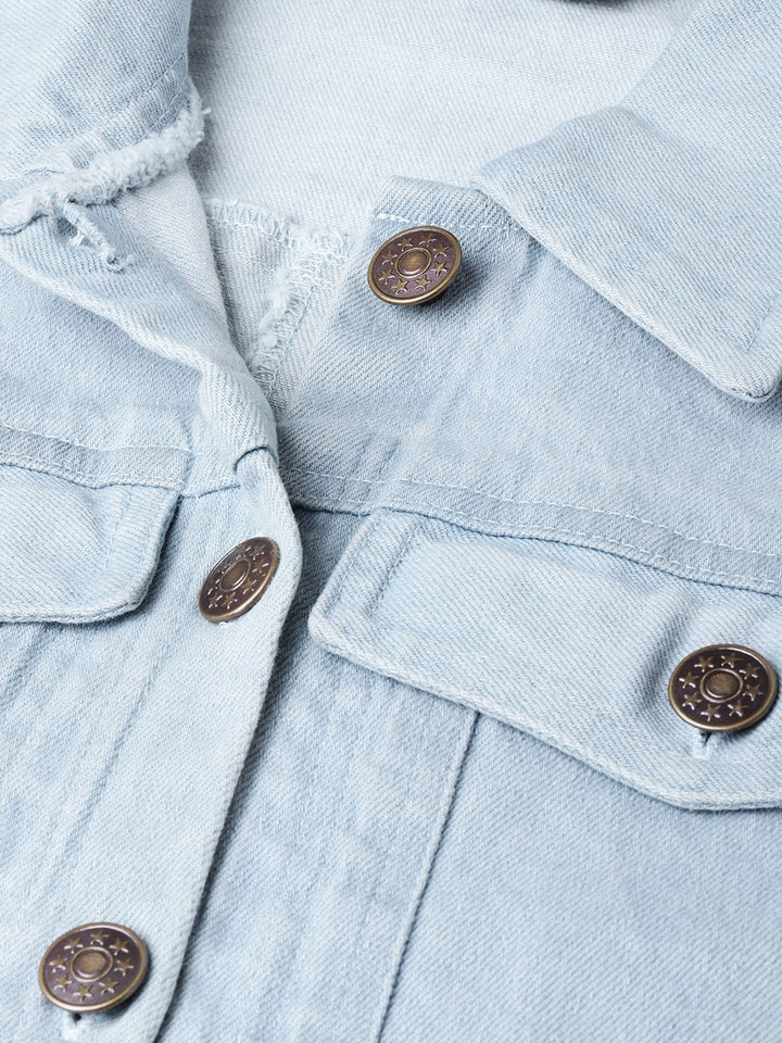 SASSAFRAS Women Blue Solid Denim Jacket