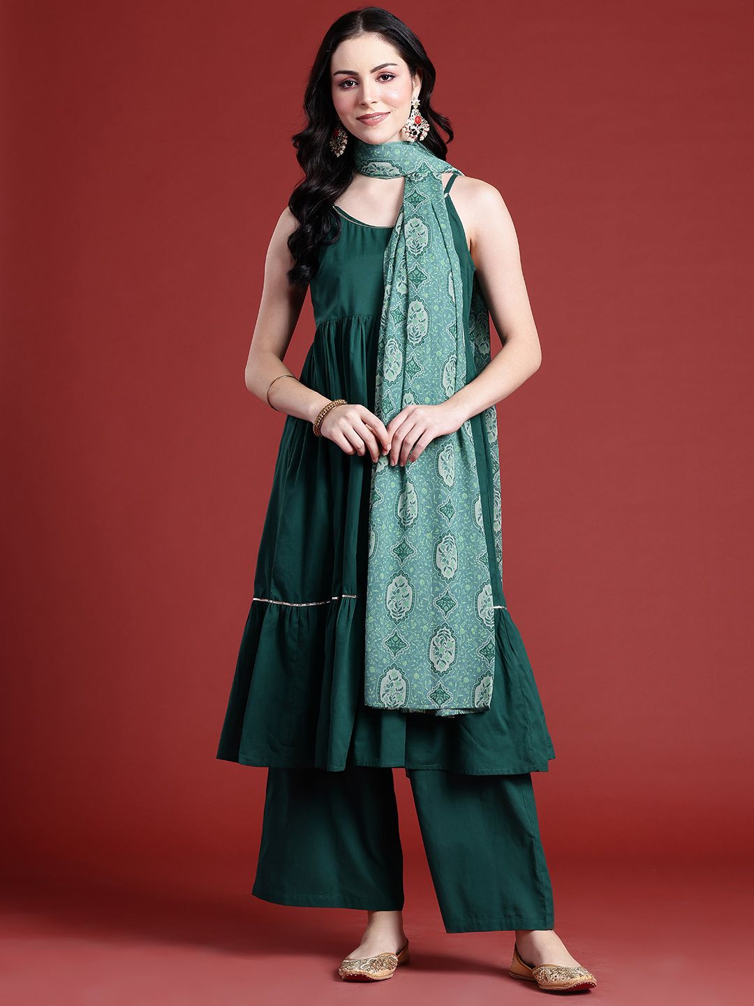 Anouk Gotta Patti Empire Cotton Kurta with Palazzos & With Dupatta