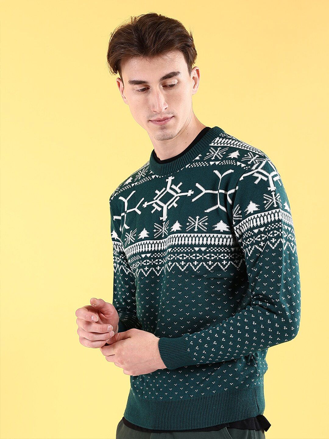 The Indian Garage Co Geometric Self Designed Acrylic Pullover