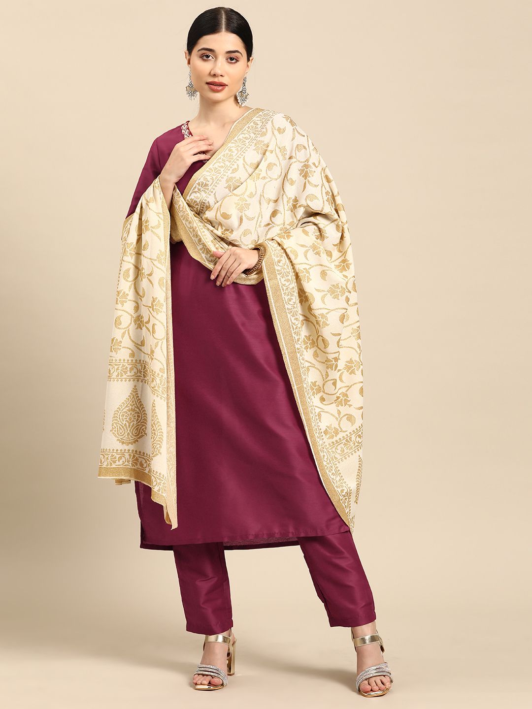 all about you Women Pink Regular Kurta with Trousers & With Dupatta