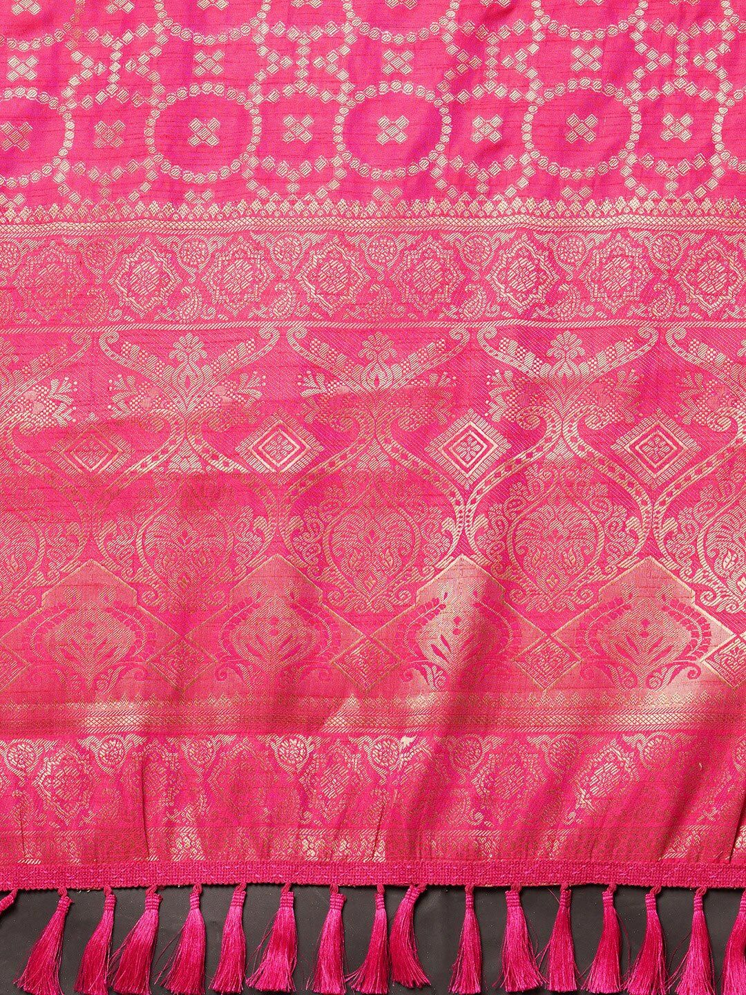 Saree mall Pink & Gold-Toned Woven Design Zari Silk Blend Banarasi Sarees