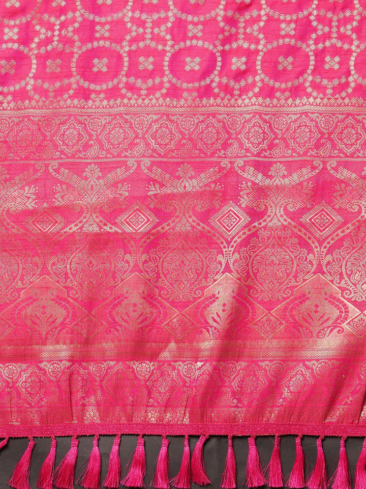 Saree mall Pink & Gold-Toned Woven Design Zari Silk Blend Banarasi Sarees