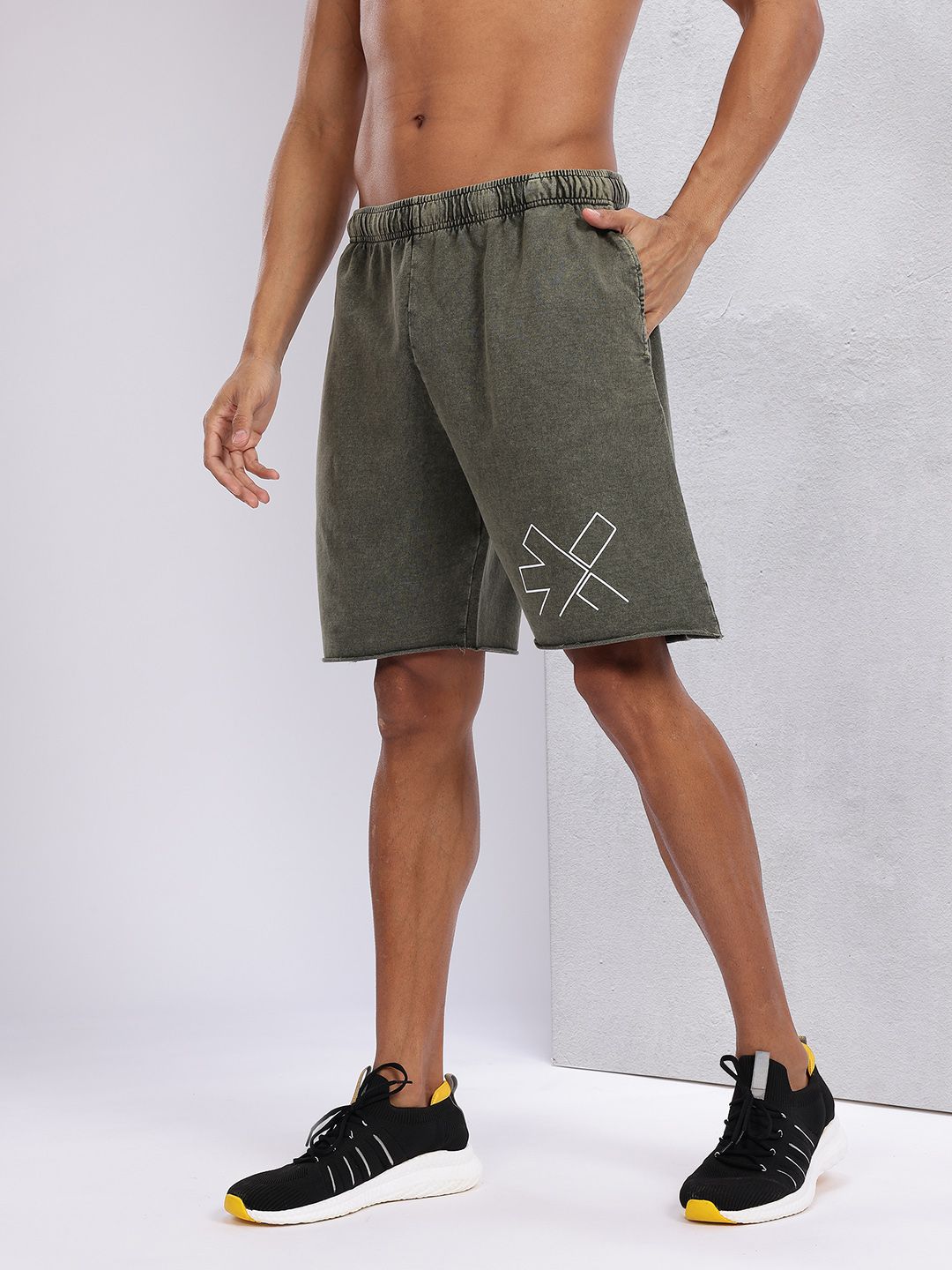 HRX by Hrithik Roshan Men Brand Logo Print Pure Cotton Washed Effect Training Shorts