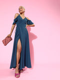 Berrylush Women Stunning Blue Solid Sweetheart Neck Dress