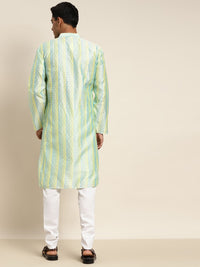 SOJANYA Kurta Motif Etnik Hijau & Kuning Lelaki