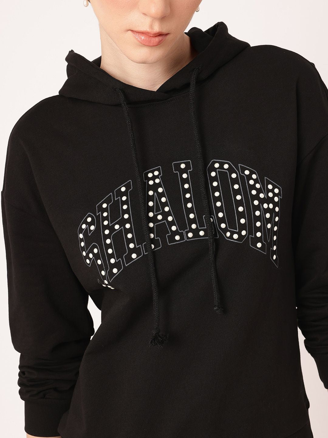 DressBerry Studded Hooded Cotton Terry Relaxed Fit Sweatshirt