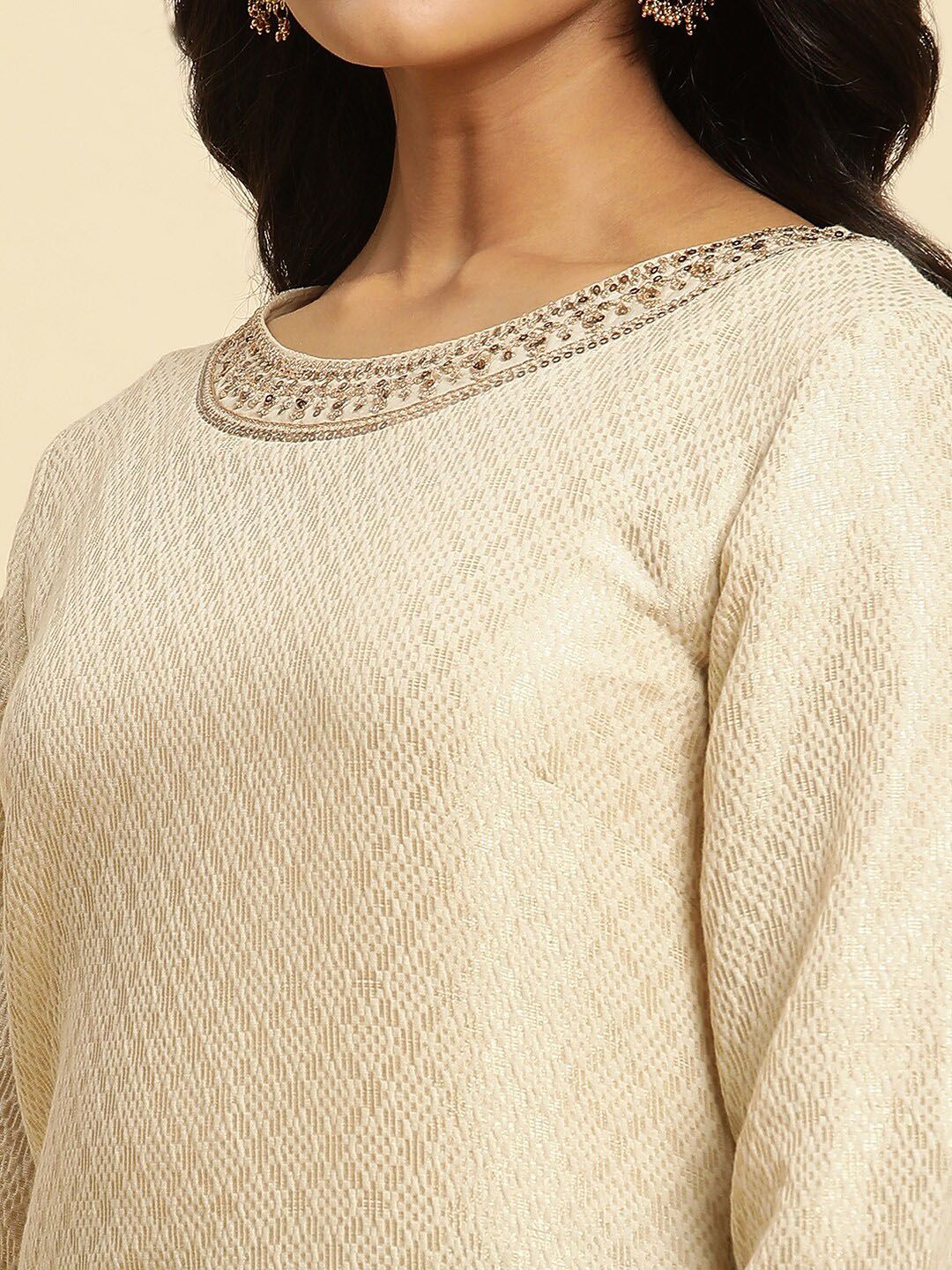 W Woven Design Sequinned Kurta