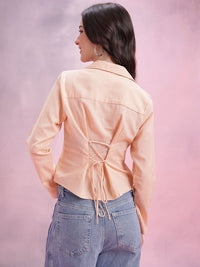 DressBerry Cotton Linen Tie-Up Back Shirt Style Top