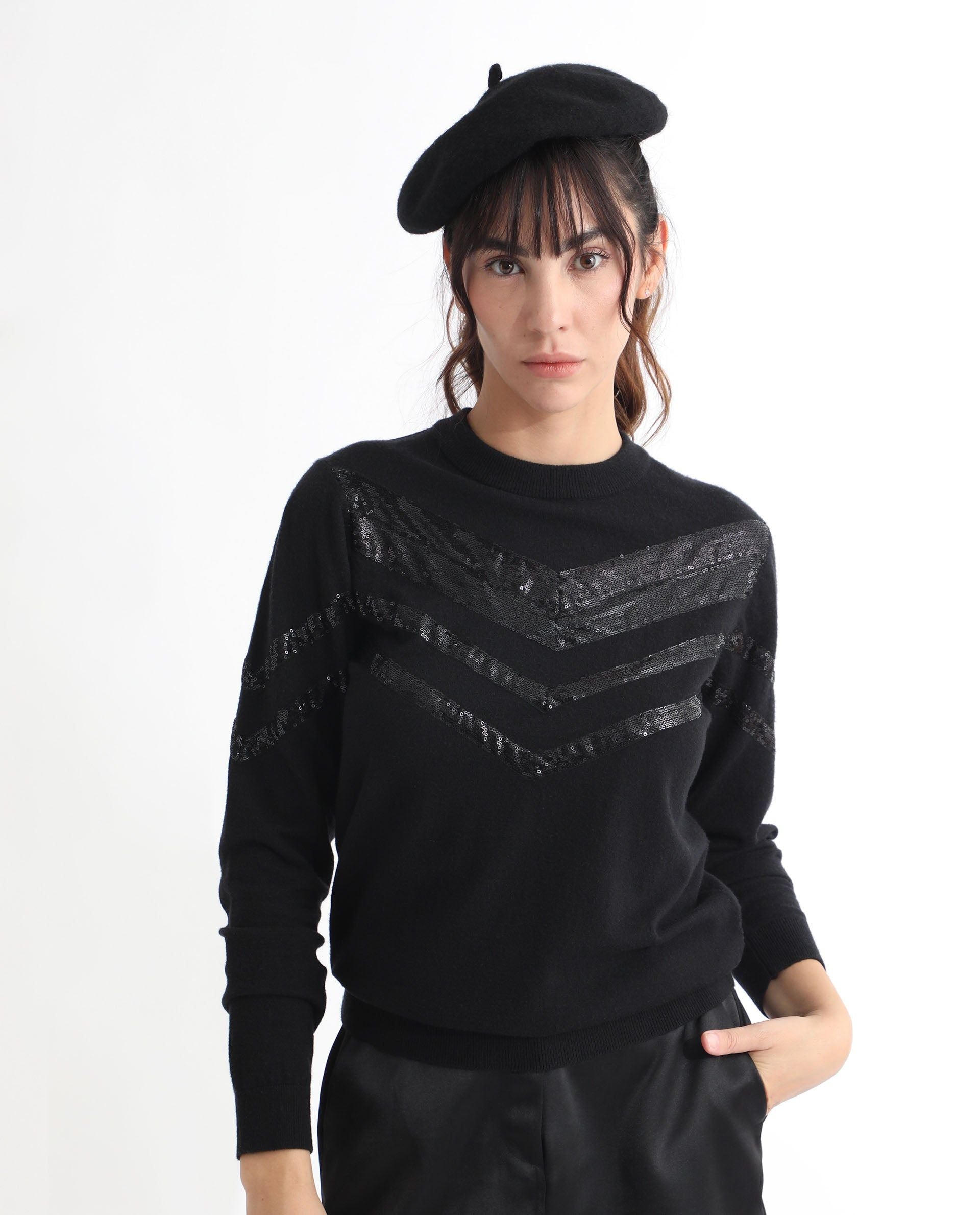 RAREISM Embellished Sequined Pullover Sweater