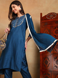KALINI Floral Yoke Design Straight Kurta With Trousers & Dupatta
