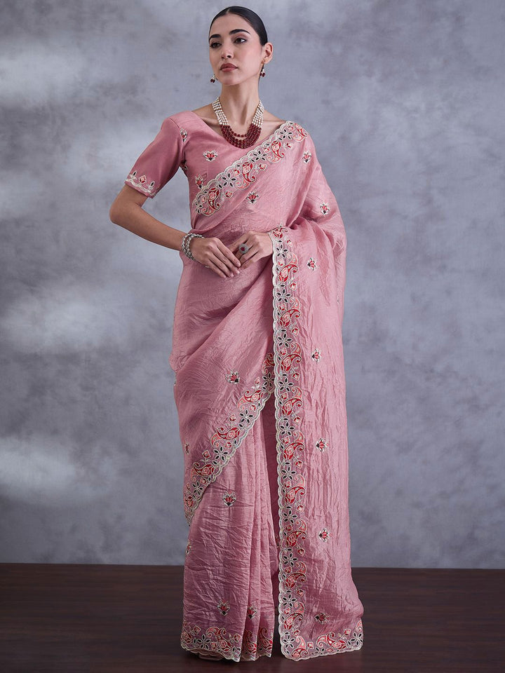 Saree mall Embellished Sequinned Tissue Heavy Work Sarees