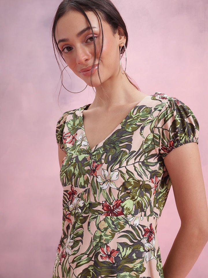 DressBerry Floral Print Puff Sleeve Sheath Dress