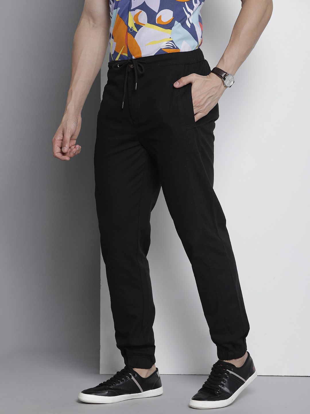 The Indian Garage Co Solid Cotton Joggers Trousers