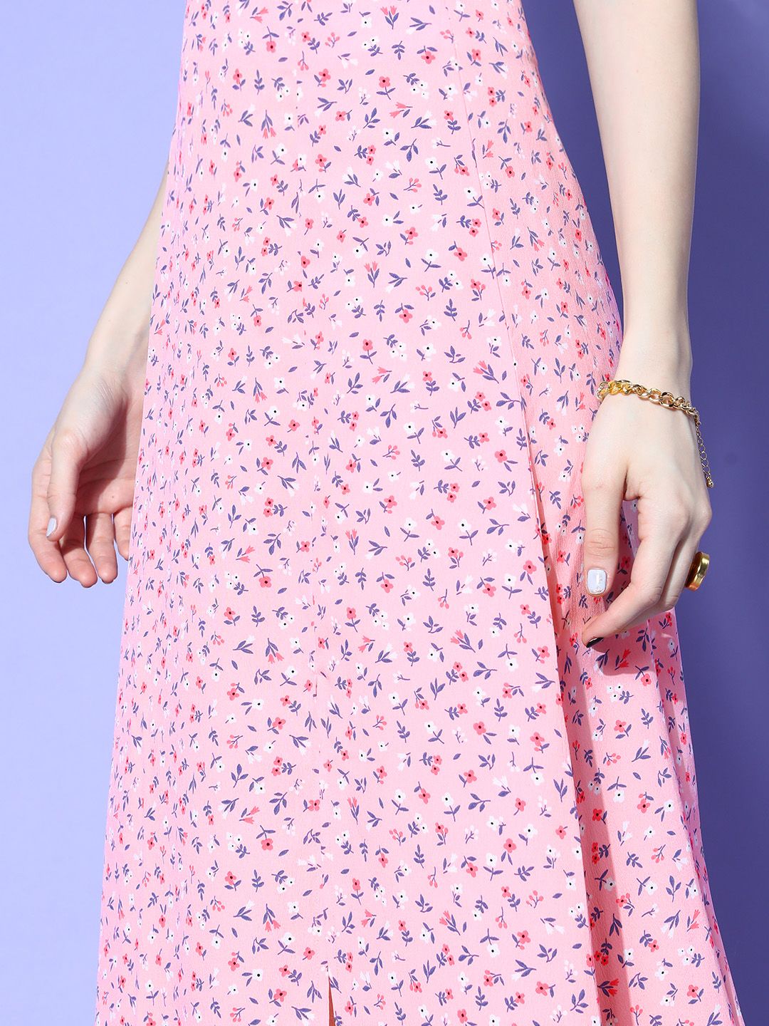 Berrylush Pretty Pink Floral Peekaboo Slit Skirt
