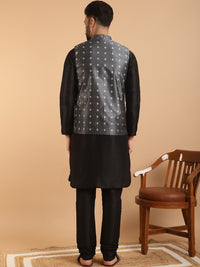 SOJANYA Kurta Solid Hitam Lelaki dengan Jaket Churidar & Nehru