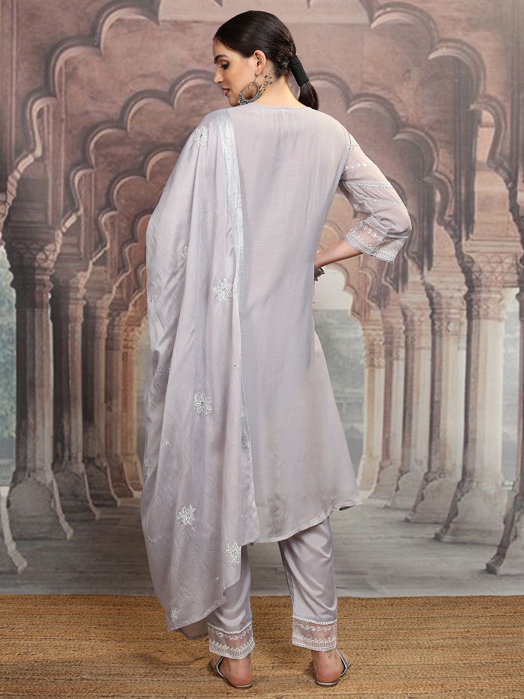 Vishudh Floral Embroidered Regular Kurta with Trouser & Dupatta