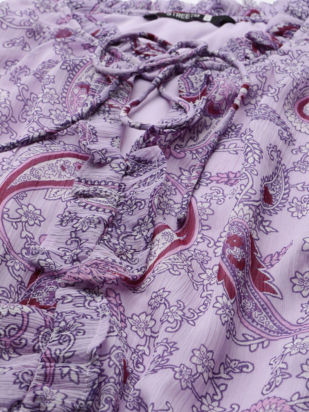 STREET 9 Woman Lavender Floral Tie-Up Neck Shirt Dress