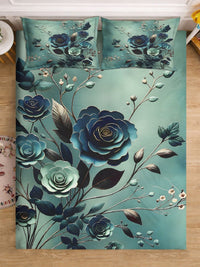 KLOTTHE Green Floral Printed Flat 300 TC Super King Cadar Dengan 2 Sarung Bantal
